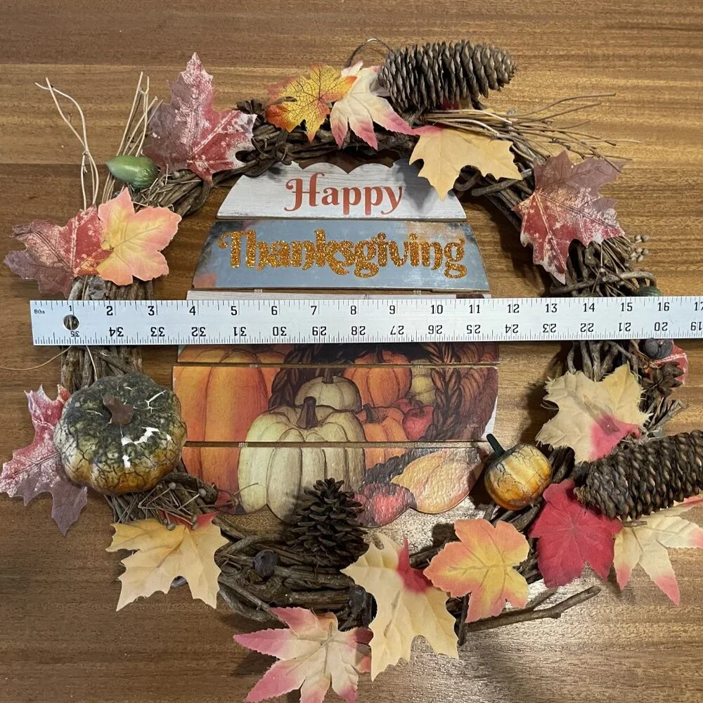 Fall Harvest 16 in Rustic Grapevine Wreath, Farmhouse Pumpkin Thanksgiving Decor
